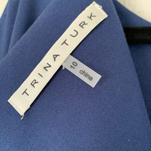 Trina Turk Dress 10 Blue Sheath 3/4 Sleeve Career Office Elegant Quiet Luxury - Picture 6 of 12